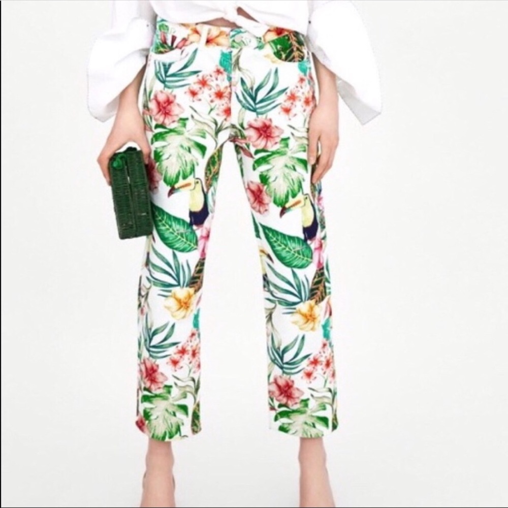 Zara Tropical Print Skinny Jeans, Size 28
